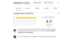 ARASTU Coaching Institute in Ghaziabad Google Review