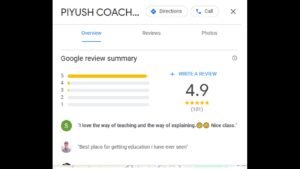 Piyush Coaching Classes in Ghaziabad Google Review